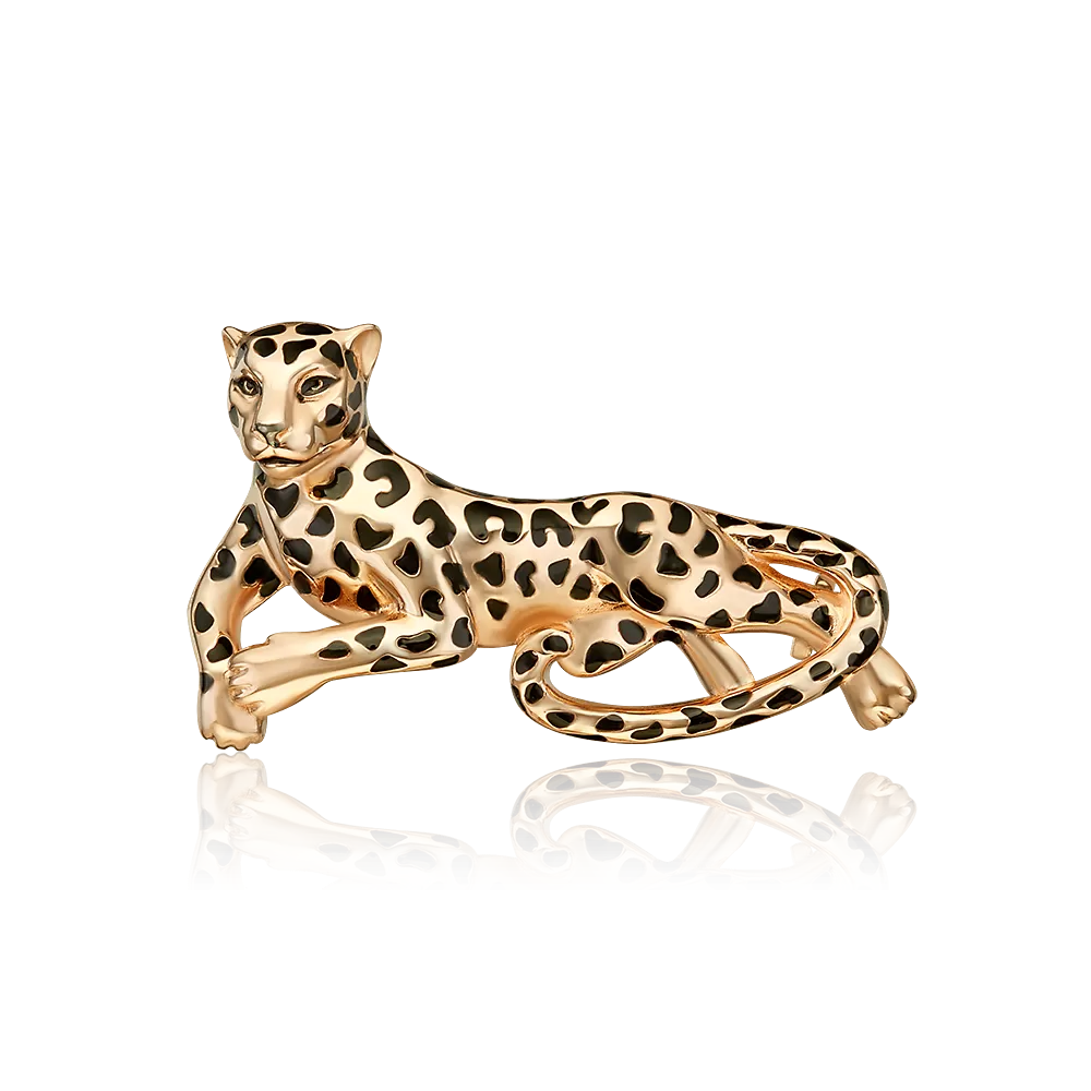 Zelta piespraude "Leopards" ar emalju